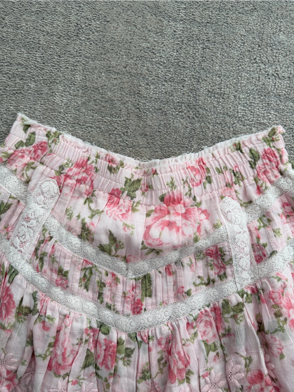 LoveShackFancy Pink Floral Mini Ruffled/Tiered Lace Skirt - Picture 3 of 10